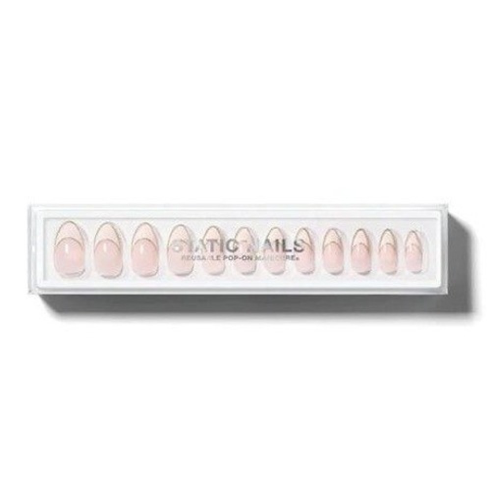 Static Nails French Tip Almond Press‑On Set – At the Ivory | Reusable | Medium